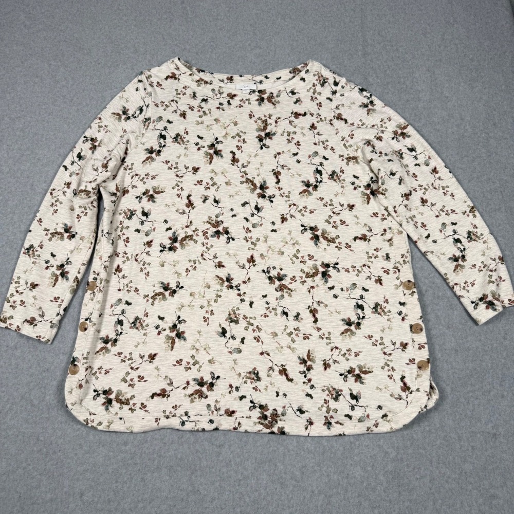 J. Jill Womens XL Fall Floral French Terry Tunic Top Long Sleeve Button Side